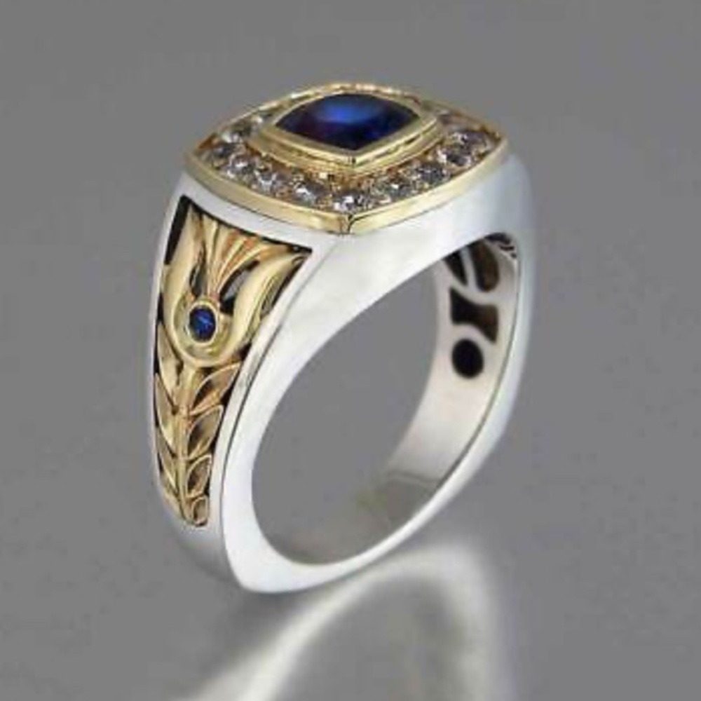 NEW Two Tone Ring for Men/women 925 Silver Blue - Picture 5 of 9